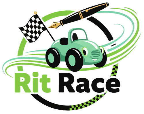 Skapa en logga för en barn butik som säljer en mintgrön  racer biloch en svart penna, det ska vara en text "Rit Race" och färgpalett är skriv grön, mint och svart